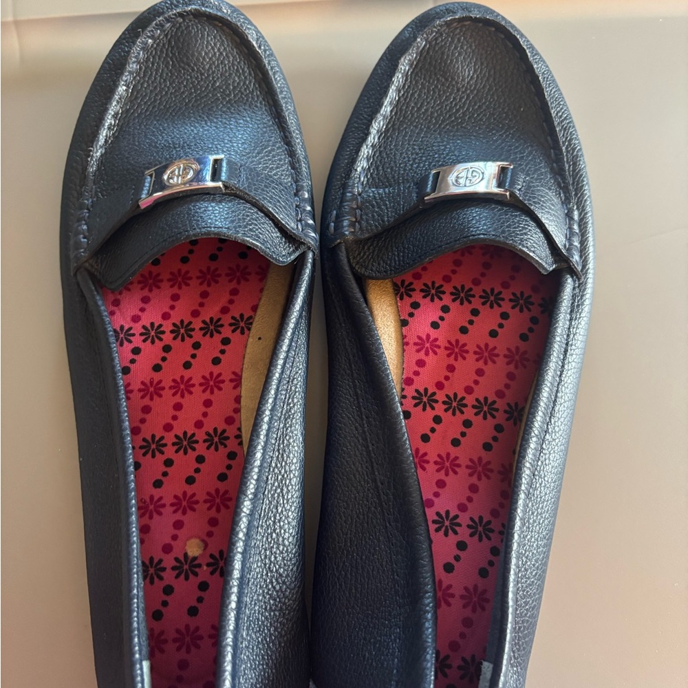 Women's Navy Blue Leather Loafers